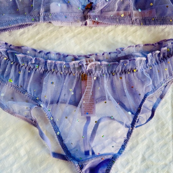 Savage X Fenty PURPLE LAVENDER SPARKLE PUFF BRALETTE & CUT-OUT BIKINI Panty Set - Picture 5 of 15